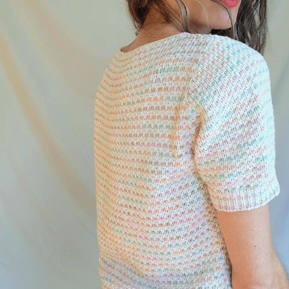 1930s Vintage Short Sleeve Knit Pastel Sweater: WW2 Era Womens Jumper, S/M - Picture 4 of 11